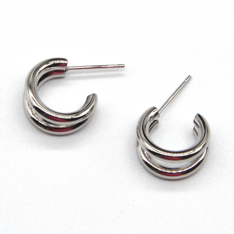 Dikke zilveren hoepel oorbellen dubbele C-ring retro geometrische metalen rock punk ronde cirkel bungelende oorbellen voor vrouwelijke meisjes oorbellen sieraden China Ruifanbao sieraden verwerking fabriek