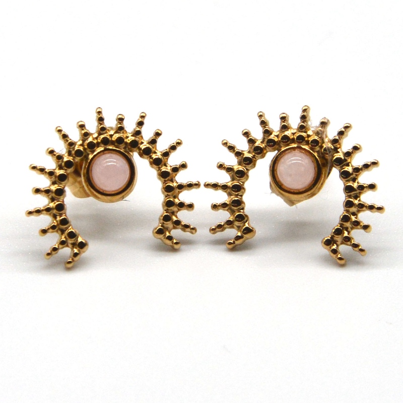 Vergulde agaat oorbellen, roestvrij staal gouden dames oorbellen Ruifanbao China sieraden verwerking fabriek