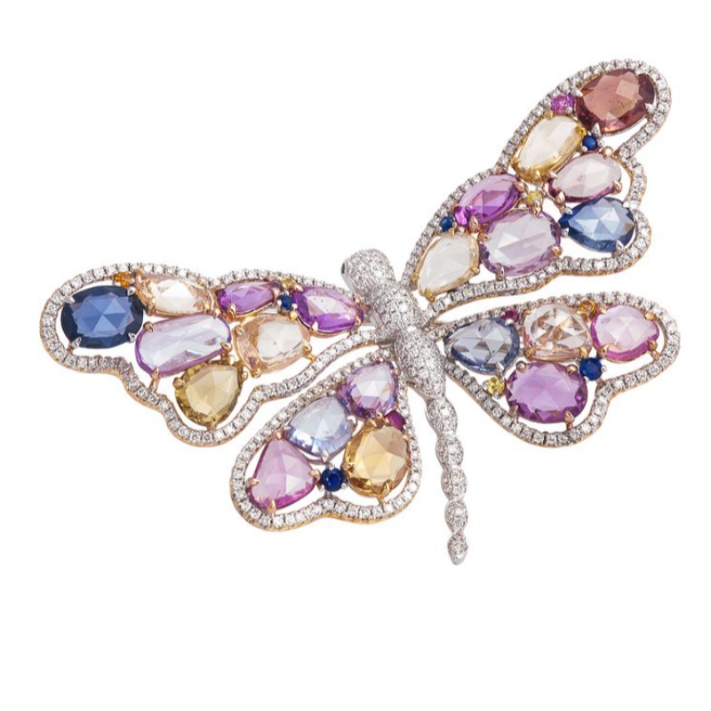 Dames vlinder retro veelkleurige klauw-set technologie zirconia ring-925 sterling zilver China Ruifanbao sieraden verwerking fabriek
