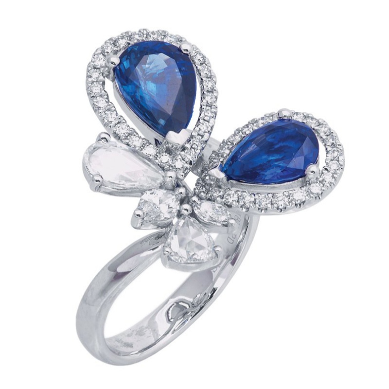 Exquise womens vlinder, klauw-set saffier 925 zilveren ring, moederdag, jubileum cadeau China Ruifanbao sieraden verwerkingsfabriek