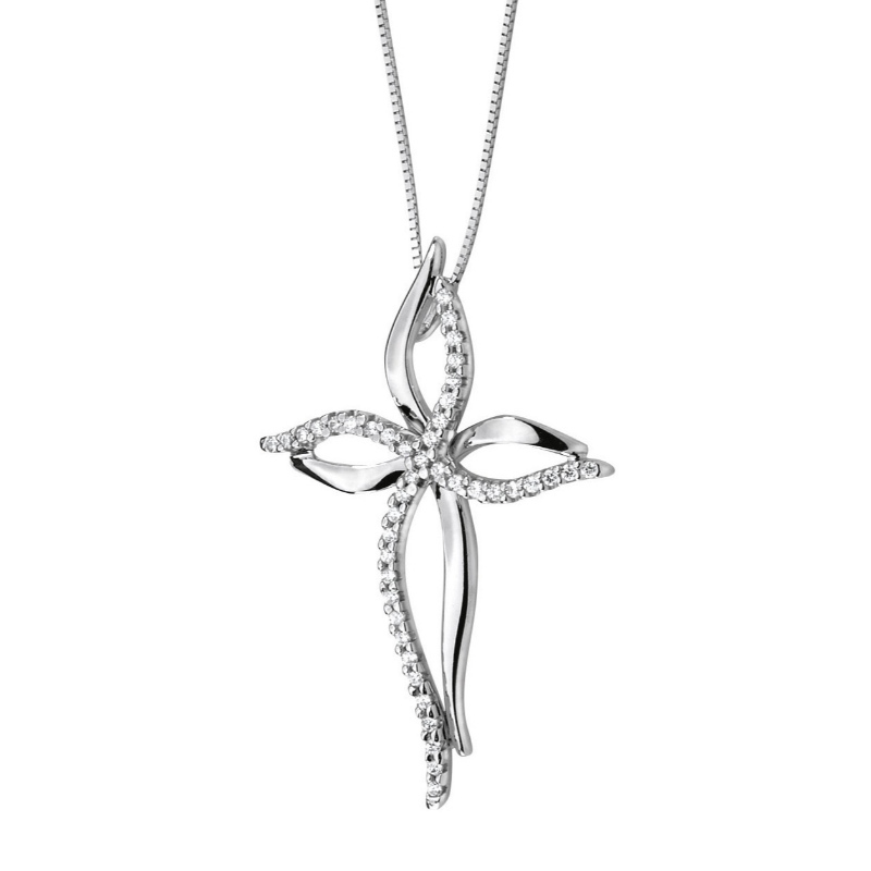 Womens Simple Atmosphere Flower Sticky Stone Cross 925 zilveren ketting China Ruifanbao Jewelry Factory