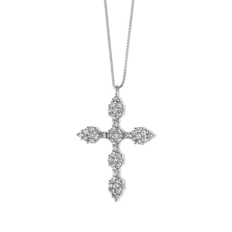 Womens Europese en Amerikaanse eenvoudige stijl kruis kleverige steen 925 zilveren ketting China Ruifanbao Jewelry Factory