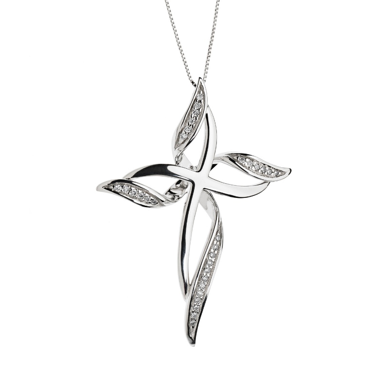 Womens Simple Flower Cross 925 zilveren Sticky Stone ketting China Ruifanbao Jewelry Factory
