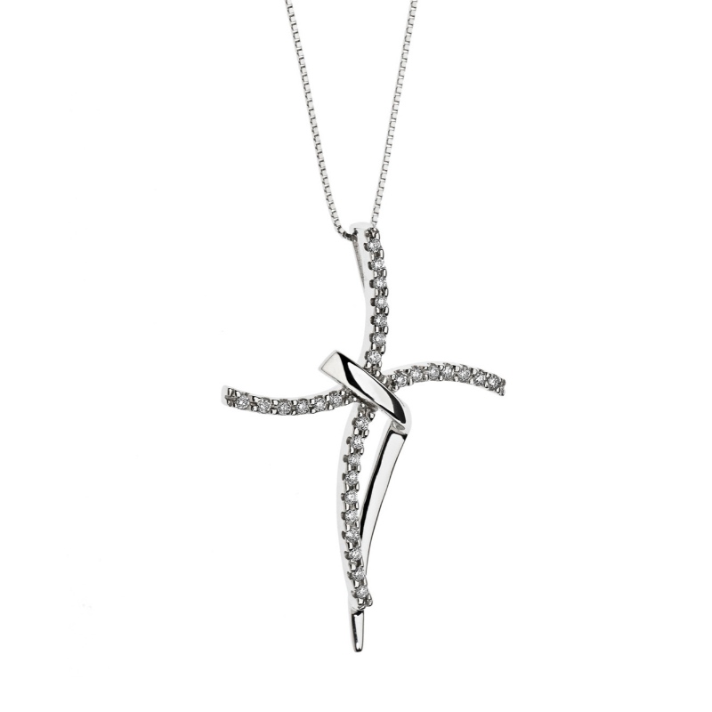 Europese schoonheid stijl eenvoudige stijl abstract kruis 925 zilveren prong set ketting, hanger China Ruifanbao Jewelry Factory