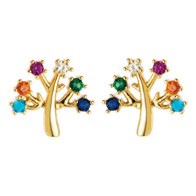 European en American Copper-vergulde Real Gold Micro-Inlaid Color Zirkoon Oornoppen, Gepersonaliseerde Oorbellen Accessoires, Modieuze Temperament Flower Womens Oorbellen